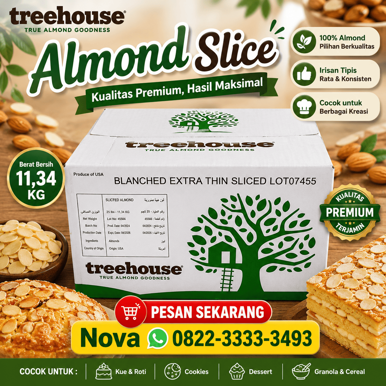 ALMOND SLICE (DOS=11,34KG)(AGS27)